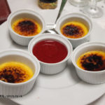 Creme brulee with coulis, dessert and wine matching at Leiths School of Food and Wine