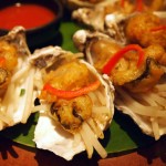Maldon rock oyster in soda batter with bean-sprout and chilli sauce at Patara, Greek Street