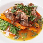 Braised rose veal with carrots, peas and herbs at River Cottage Axminster