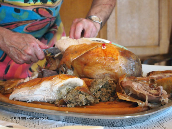 Traditional turkey being carved at Copas