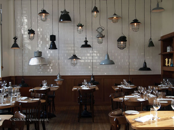 Hanging lights along the backwall at The Corner Room