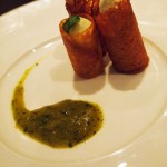 Ice cream tuille with mango and basil sauce at The Lawn Bistro