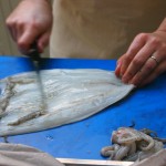 Scraping squid at Fish in a Day, Food Safari