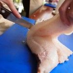 Skinning cod at Fish in a Day, Food Safari
