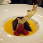 Chocolate caramel meringue with ginger sauce at Dego, London