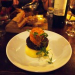Tucker Browns black pudding, crispy poached egg and champ at Fox and Anchor, Clerkenwell
