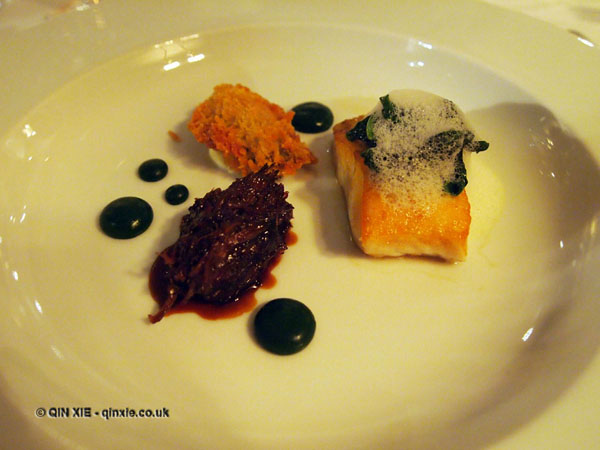 Turbot with rib of beef, horseradish, native oyster at thirty six by Nigel Mendham, Dukes Hotel