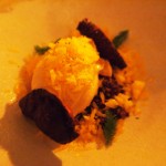 Jerusalem artichokes with chocolate soil and blood orange, Mauro Colagreco and Nuno Mendes at Viajante