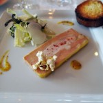 Terrine of foie gras and chicken breast served with crisp vegetable salad and a brioche toast, The Waterside Inn, Bray