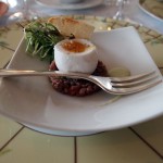 Quail's egg on steak tartare, The Waterside Inn, Bray