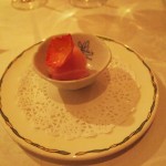 Rose sorbet with crystallised rose, The Waterside Inn, Bray