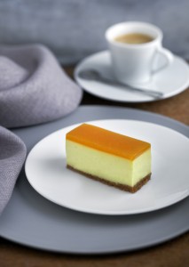 Brillat savarin cheesecake with a coffee crust and apricot glaze