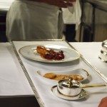 Dish about to leave the pass, 25th Anniversary Celebration Menu at Alain Ducasse's Le Louis XV in Monte Carlo, Monaco