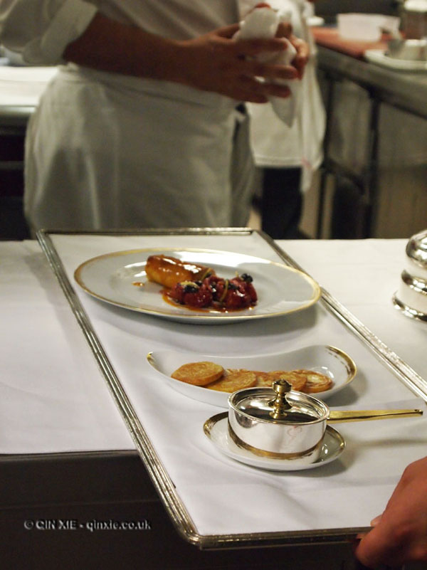 Dish about to leave the pass, 25th Anniversary Celebration Menu at Alain Ducasse&#39;s Le Louis XV ...
