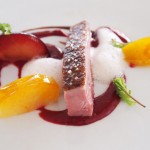 Roasted duck breast with plums, lavender foam and jus, Mirazur, Menton