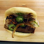 BBQ pork belly buns with spicy peanut soy