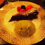 Flourless dark chocolate cake with whisky prunes, Luiz Hara, London Foodie Japanese Supperclub with Bordeaux Wine