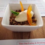 Orange mousse with ground almonds, white chocolate and tea at Mallorca Week, Boqueria, Brixton