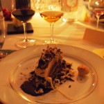 Le Louis de Noël, roll of crunchy praline, soft biscuit and white chocolate, vanilla and gold coat, Pays d'Oc dinner at Gauthier Soho