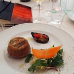 Anchovy tart with misticanza salad, mussel tartin and tomato, Ristorante Beccaceci, Abruzzo