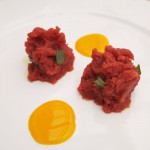 Cold beef emulsion with oil and tarragon with raspberry mayonnaise, Ristorante Reale, Abruzzo