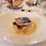 Roast fillet of wild sea trout, white asparagus, girolle, horseradish & creamed coco beans, Galvin at Windows, London
