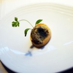 Mushroom duxelle on Parmesan biscuit, Riberach, Belesta