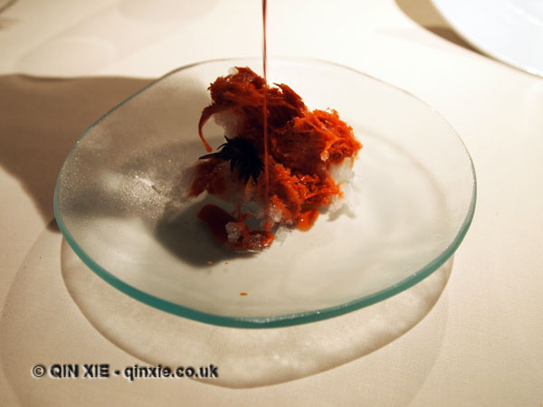 Ice shreds, scarlet shrimp perfume, Mugaritz, Errenteria