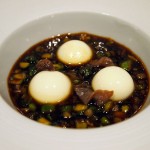 Salted stew: vegetables, anchovies and iberics with “Idiazabal” cream cheese balls, Azurmendi, Vizcaya