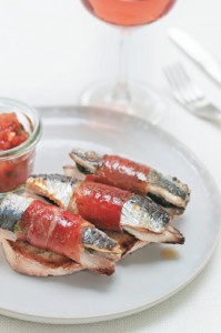 Grilled sardines with Ham, Basil & Tomato Relish