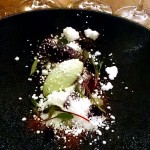 Pear and blackcurrant, sorrel ice cream and yoghurt, Five Fields, Chelsea