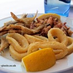 Chopitos fritos (fried baby squid), Pescaitos fritos (fried fish) and Calamar romana (fried squid rings), La Pepica, Valencia