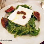 Salad of rocket, ricotta cheese, preserved olives, baked figs and honey vinaigrette dressing, La Merenda, Nice