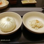 Steamed pork buns and noodles with garlic, Qin Restaurant of Real Love, Xian, China