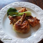 Poussin a la moutard, cheesy red onion tart and braised pak choi, Christmas 2014, Chez Xie