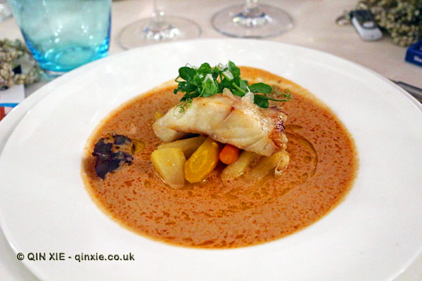 Hot glazed grouper with carrots and coconut, James Beard American Restaurant, Milan