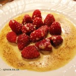 Innis and Gunn Rum Finish zabaglione with Hall Hunter Farm raspberries, Marks Kitchen Library at The Tramshed