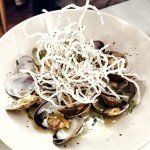 Clams and fried noodles at Jidori, Dalston