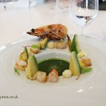 Langoustine on the grill, green curry, avocado and corn, Quique Dacosta, Denia